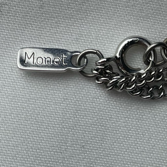 Vintage Signed Monet Silver Tone Double Strand Tassel Necklace - Picture 4 of 5